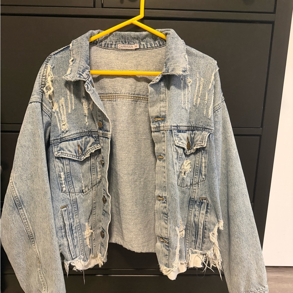 Carmar Light Blue Distressed Jean Jacket, size medium (oversized)